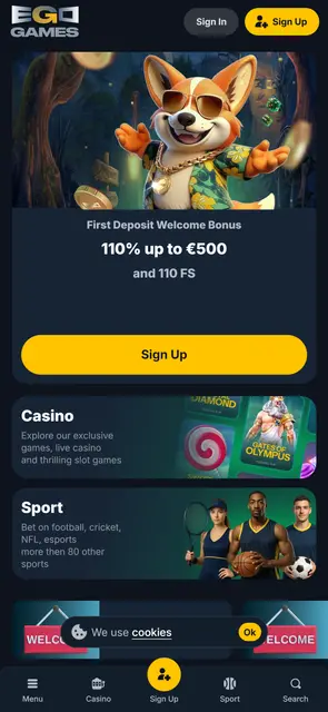 EgoGames: uvítací bonus na první vklad, rozhraní bez češtiny